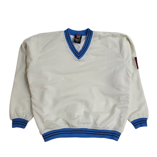 Twenty Sports White & Blue V-Neck Vintage 90s Sweatshirt UK Men's Size S