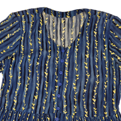 90s Vintage Blue & Yellow Buttoned Daywear Dress Women's Size 18