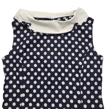 Vintage 80s Blue & White Polka Dot Sleeveless Bodycon Dress Uk Women's Size 12
