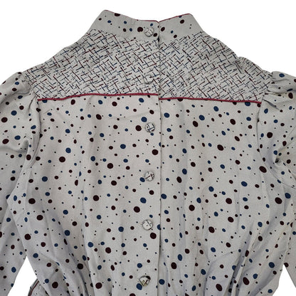 Fiona Dresses 70s Vintage Grey & Burgundy Dotty Dress Women's Size 12