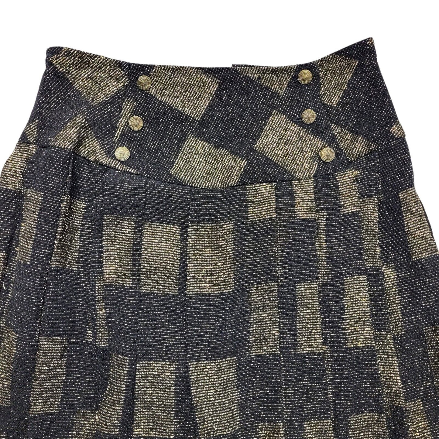 Wallis Vintage 80's Pleated Grey & Black Check Skirt Uk Women's Size 12