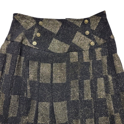 Wallis Vintage 80's Pleated Grey & Black Check Skirt Uk Women's Size 12