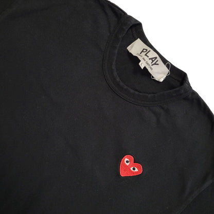 Comme DersGarcons Play Vintage Y2K Black Heart Detail T-Shirt Womens UK L