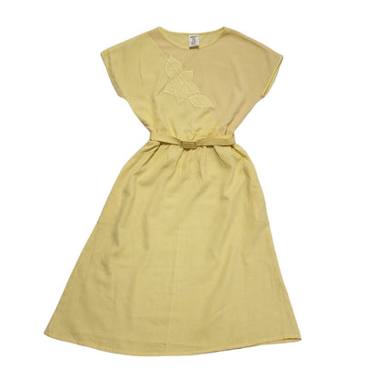 70s Vintage Tesco Yellow Belted Fit & Flare A-Line Dress Women's 12