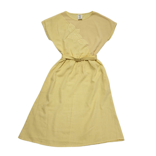 70s Vintage Tesco Yellow Belted Fit & Flare A-Line Dress Women's 12