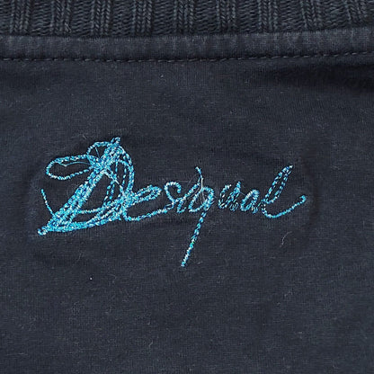 Desigual Y2K Vintage Navy Blue Hearts V-Neck Top Women's Medium