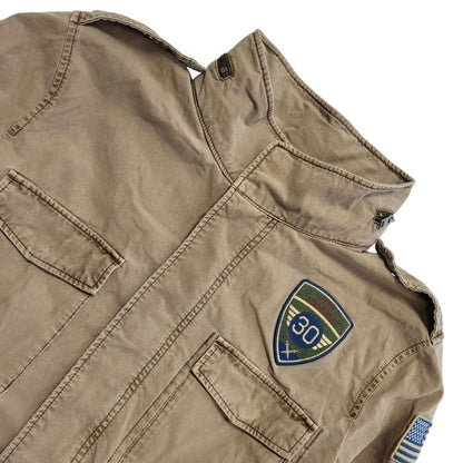 Express Vintage 90s Brown Zip & Snap Military Jacket Uk Men's Size Extra Large