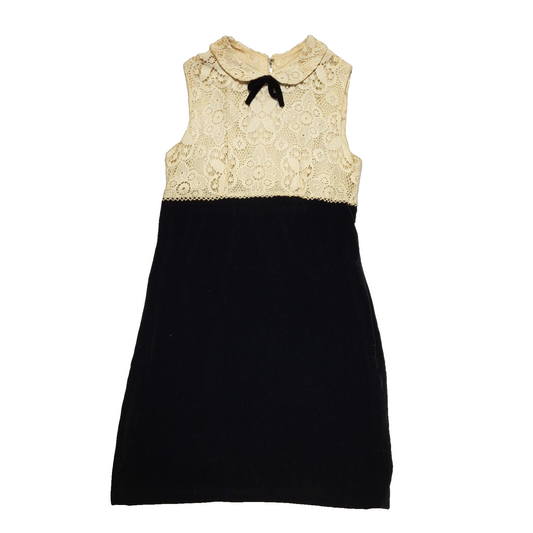 Charmont Vintage 70s Black Cream LaceSleeveless Bodycon Dress Uk Women's Size 10