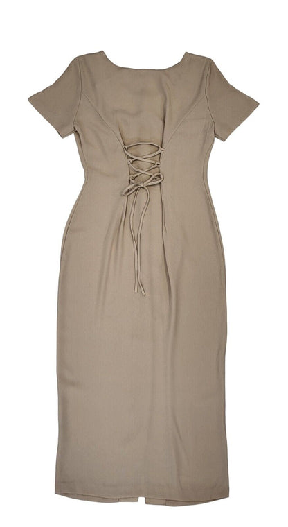 Wallis 90s Vintage Beige Buttoned Daywear Midi Dress Women's Size 10