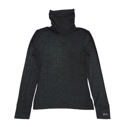 DKNY Vintage 90's Black & Silver Roll Neck Long Sleeve Top Womens UK Size 14