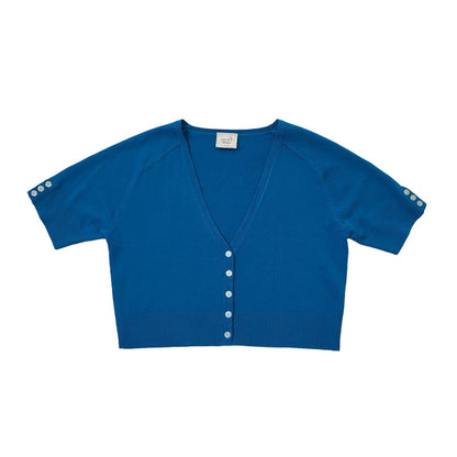 Next Y2K Petite Blue Cropped Button Up Cardigan Womens UK Size 14