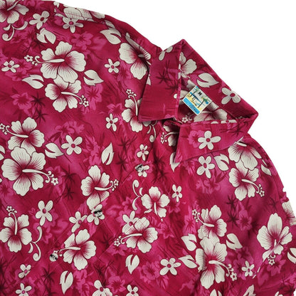 Pidoza Vintage 90s Pink White Hibiscus Floral Beach Hawaiian Shirt Uk Men's M