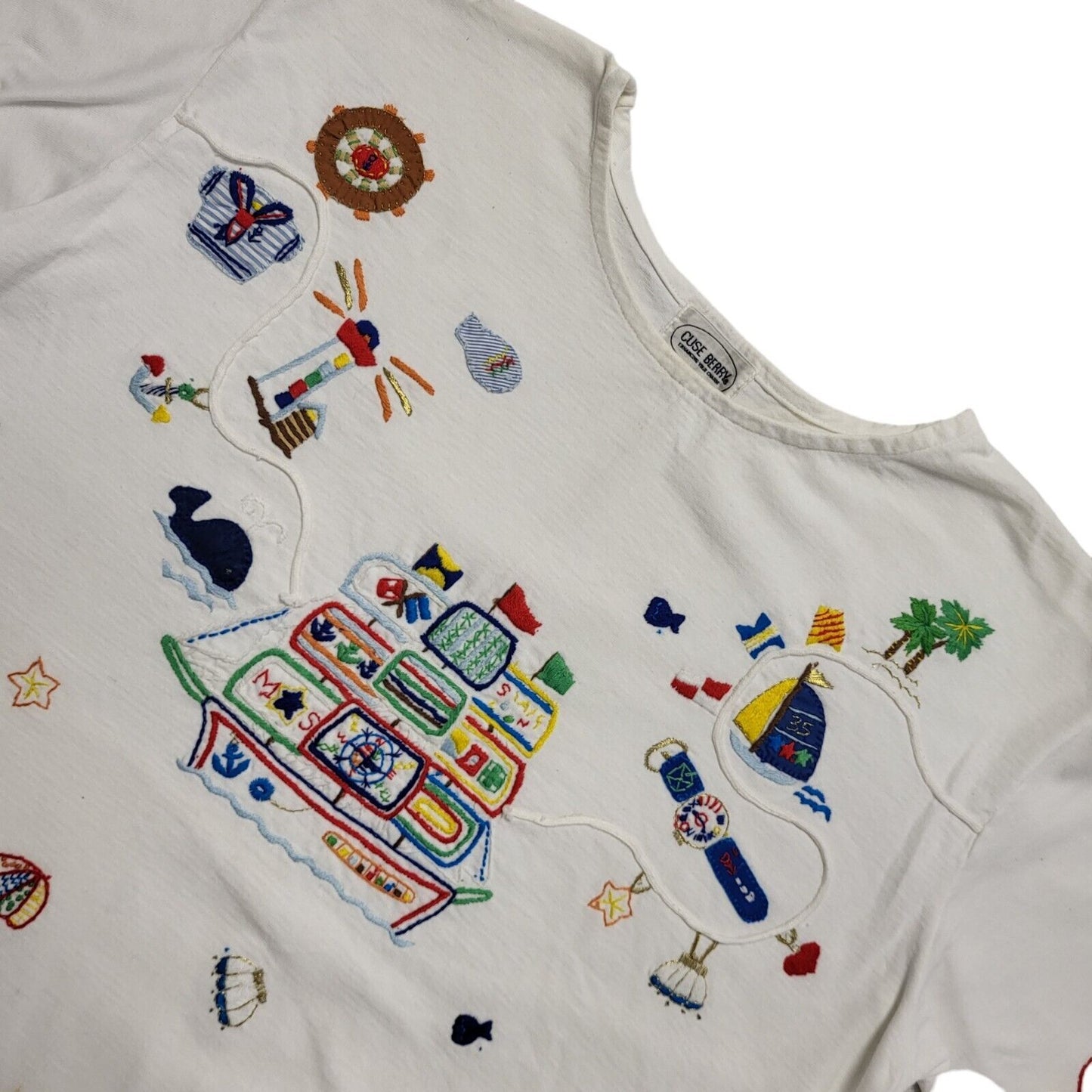 Cuse Berry Sailing Theme Vintage White T-Shirt Womens UK M