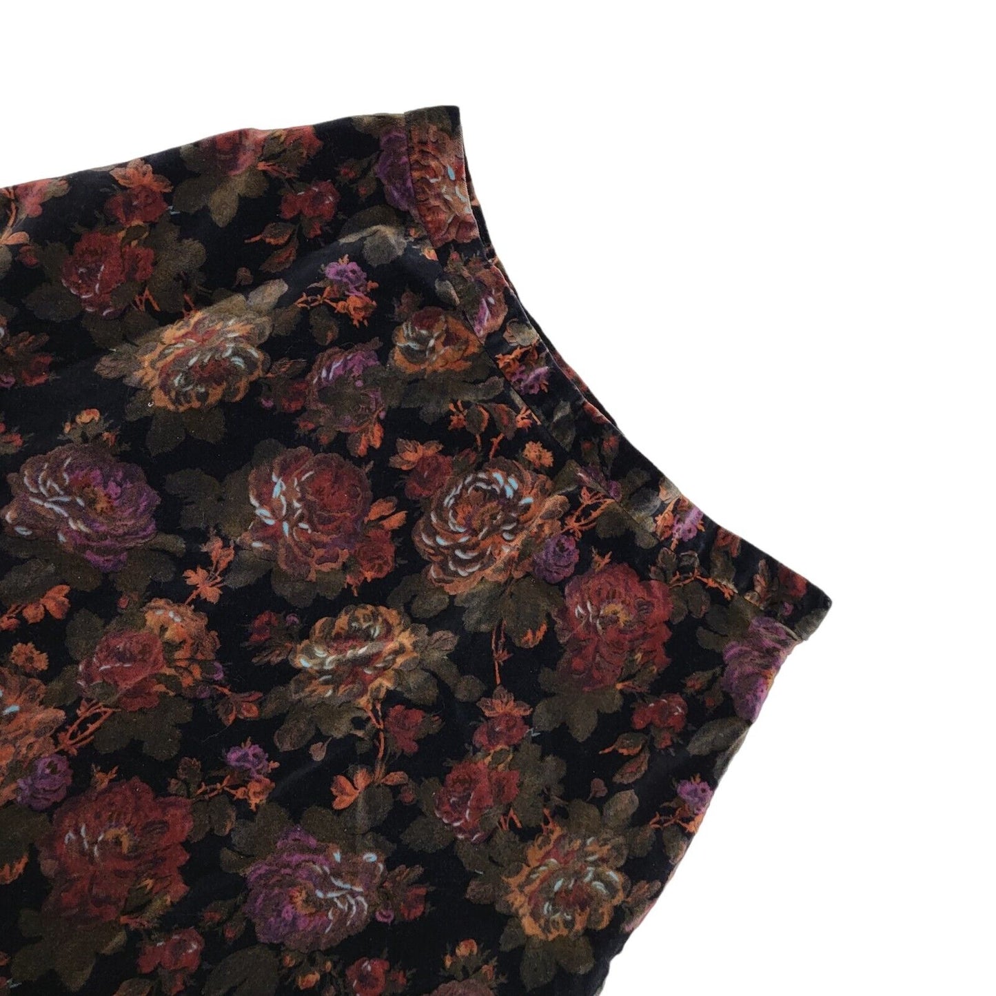 St Michael Vintage 80's Red & Black Velour Floral Skirt Womens UK 12-14