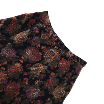 St Michael Vintage 80's Red & Black Velour Floral Skirt Womens UK 12-14