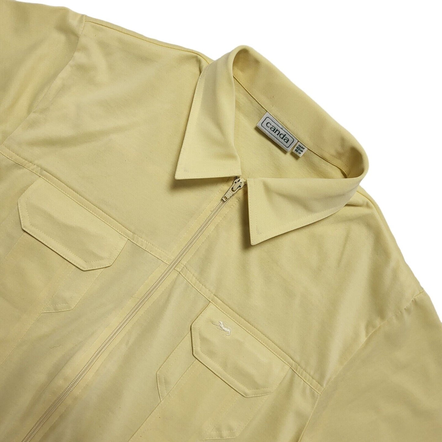 Canda Vintage 90's Yellow Full Zip Solid Short Sleeve Polo Top Mens UK M