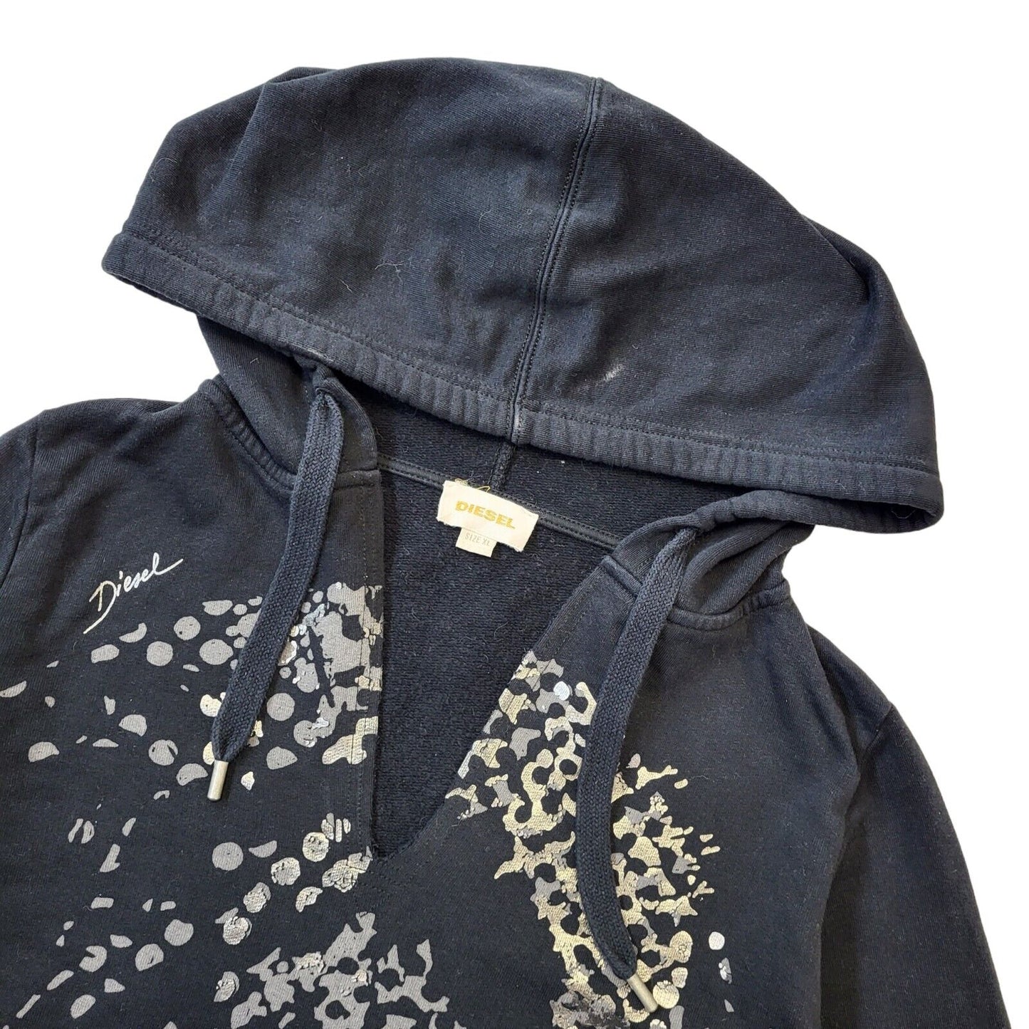 Diesel Y2K Black V-Neck Hoodie Women's Size XLarge