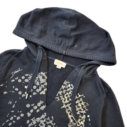 Diesel Y2K Black V-Neck Hoodie Women's Size XLarge