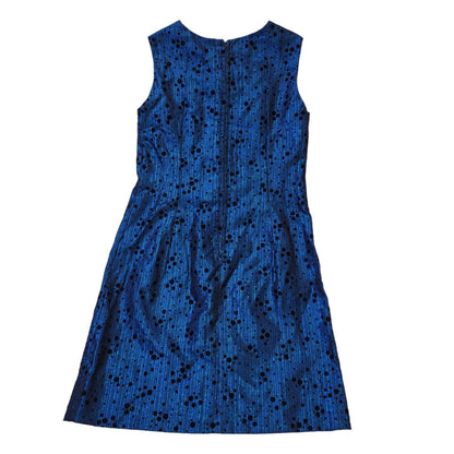 Vintage 60s Blue & Black Metallic Shift Dress Women's Size M 10-12