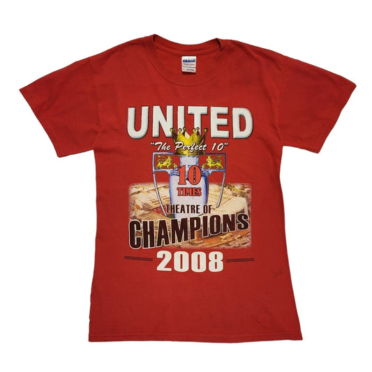 Vintage Y2K Manchester United Champions 2008 Red  T-Shirt Mens Size S