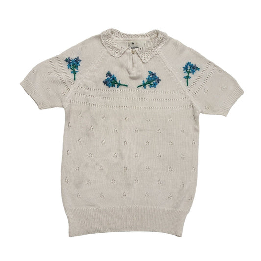 Vintage Honey Suckle Knitted Top Floral Short Sleeve Women's UK Size Small