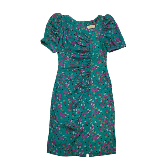80s Vintage Jill Fitzsimon Green Floral Silk Evening Dress Women's Size 8
