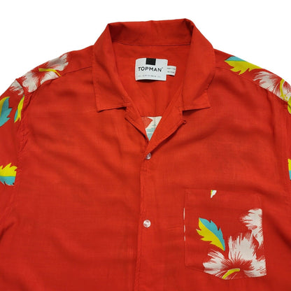 Topman Vintage Y2k Red & Green Floral Short Sleeve Shirt Men's UK L