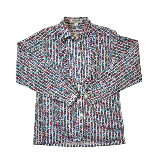Jaeger 70s Vintage White, Red & Blue Floral Blouse Women's Size 8
