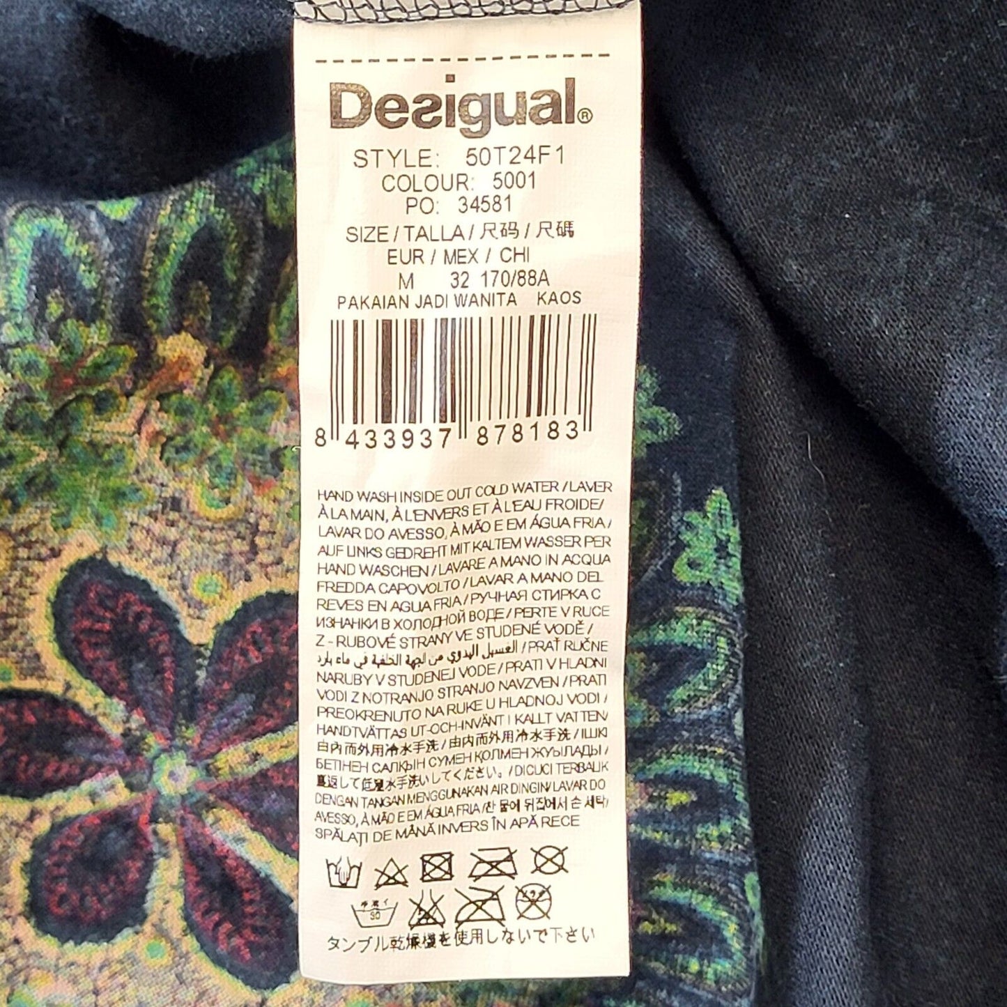 Desigual Y2K Navy Blue Floral V-Neck Jumper Vintage Women's Medium