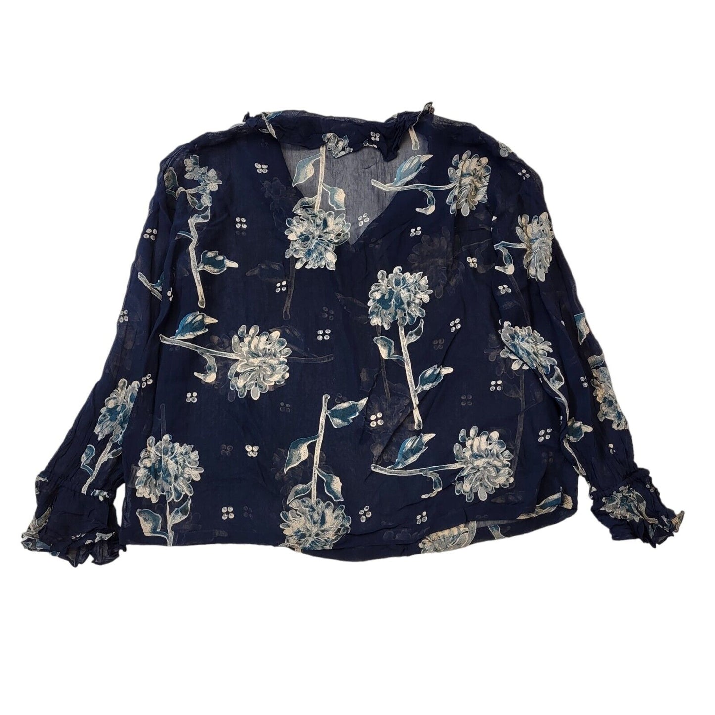 Monsoon 90s Vintage Blue Floral Print Long Sleeve Blouse Women's 14