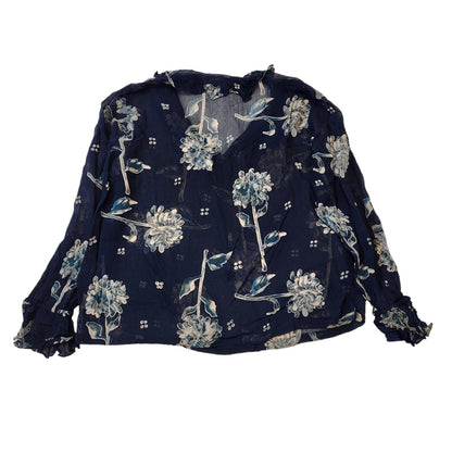 Monsoon 90s Vintage Blue Floral Print Long Sleeve Blouse Women's 14
