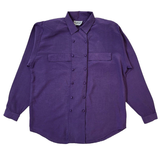 80s Vintage Purple Long Sleeve Double Breasted Blouse Women's Size 12 Eu 40
