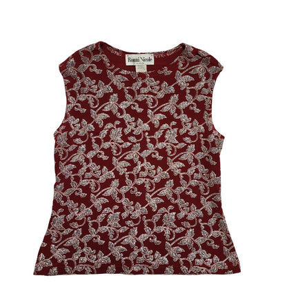 Ronnie Nicole Vintage 90's Red Sleeveless Leaf Print Glitter Top Womens UK M
