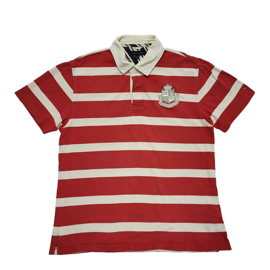 Tommy Hilfiger Y2K Red White Striped Cotton Polo Shirt Mens Size Large