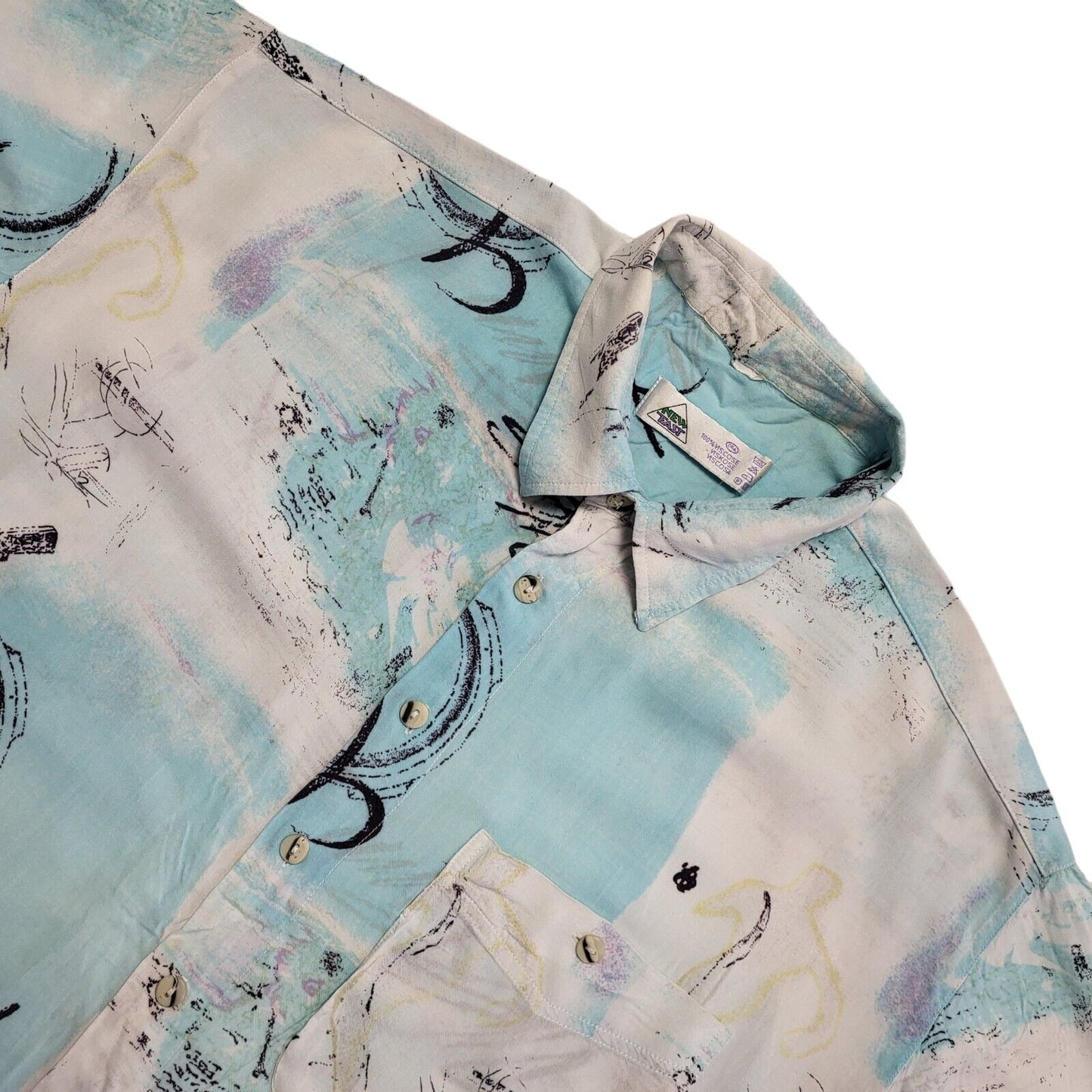 New Fast 90s Blue White Abstract Short Sleeve Retro Shirt Uk Men's Size XL
