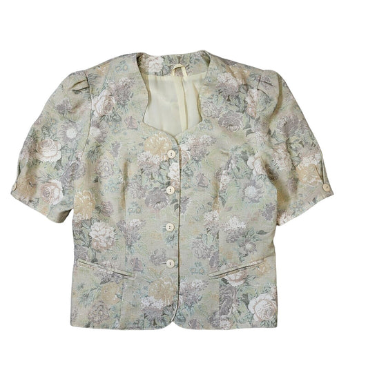 C&A Vintage 80s Cream Floral Short Sleeve Dress Jacket Women's Size 16