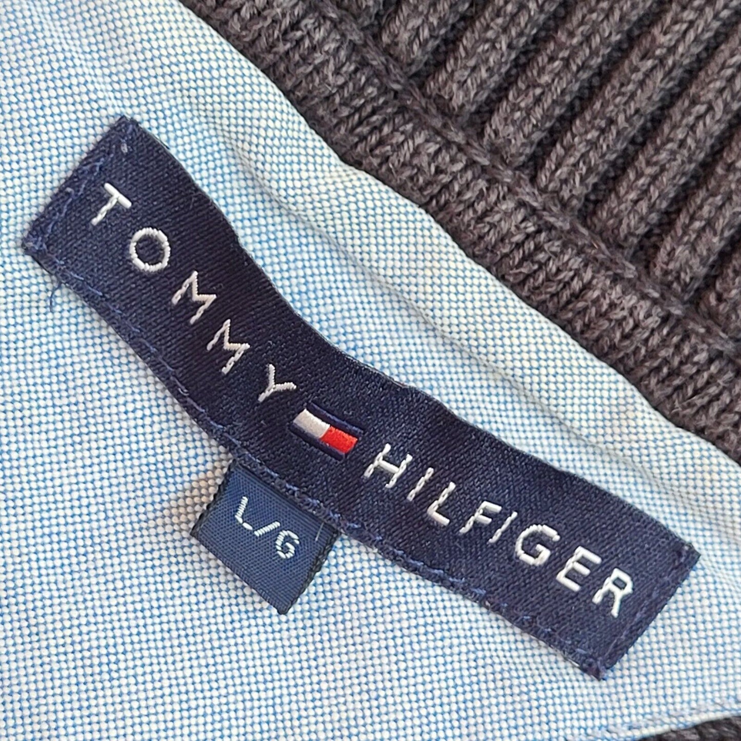 Tommy Hilfiger Blue & Beige Striped High Neck Jumper Uk Men's Size Large