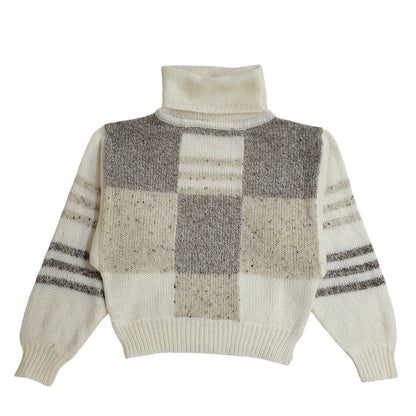 Additions Vintage 90's Cream & Grey Roll Neck Jumper UK Women's Size 10/12