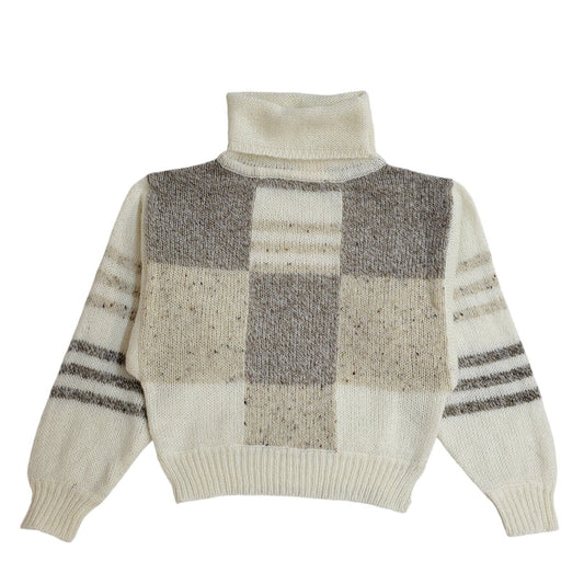 Additions Vintage 90's Cream & Grey Roll Neck Jumper UK Women's Size 10/12
