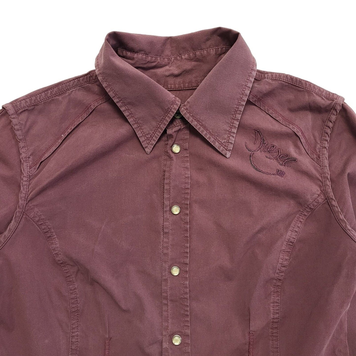 Diesel 90s Vintage Maroon Pearl Snap Long Sleeve Shirt Womens Size M