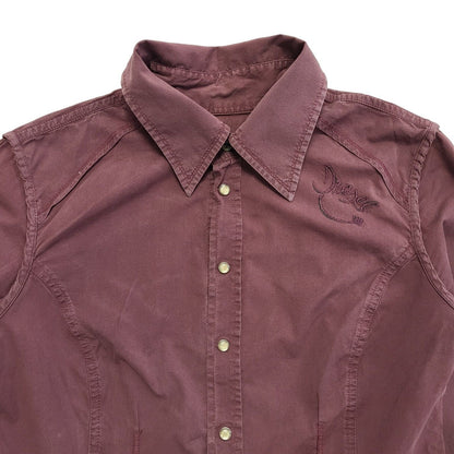 Diesel 90s Vintage Maroon Pearl Snap Long Sleeve Shirt Womens Size M