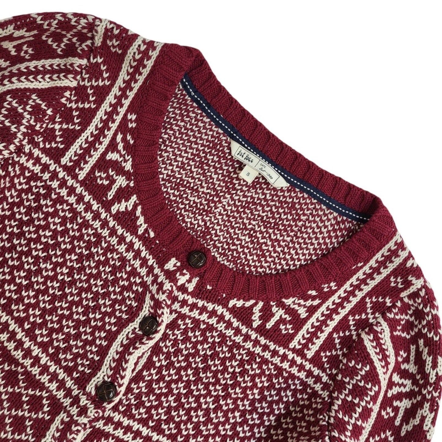 Fat Face Red & White Y2k Button Up Round Neck Cardigan UK Women's Size 8