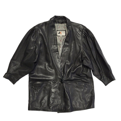 Ash Kay Vintage 80s Black Button Leather Jacket Uk Women's Size 16