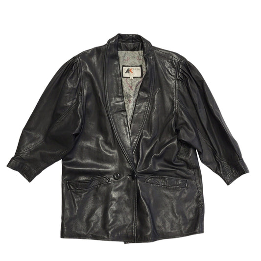 Ash Kay Vintage 80s Black Button Leather Jacket Uk Women's Size 16