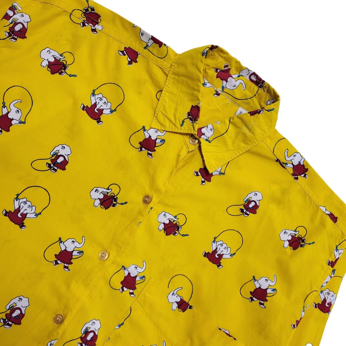 Trendi Vintage 90's Yellow Elephant Print Long Sleeve Shirt Womens UK Size S