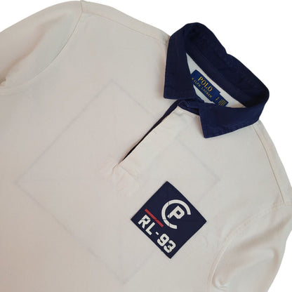 Ralph Lauren 90s Vintage White Long Sleeve Polo Shirt Uk Men's Size Small