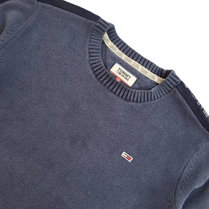 Tommy Hilfiger Navy Blue Y2k Crew Neck Jumper Uk Men's Size Medium