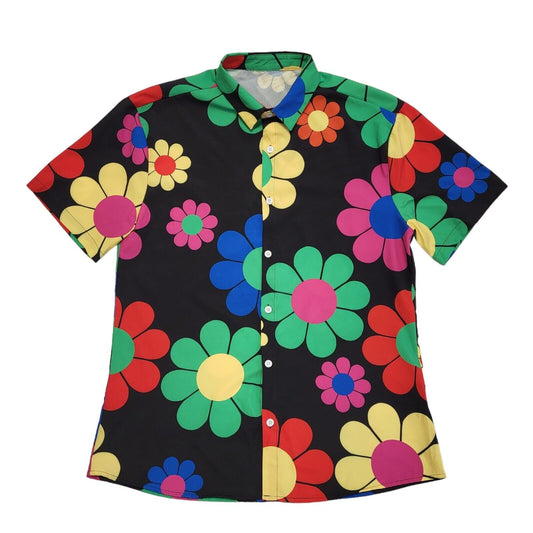 Vintage 90s Black & Pink Floral Short Sleeve Shirt Men's UK M