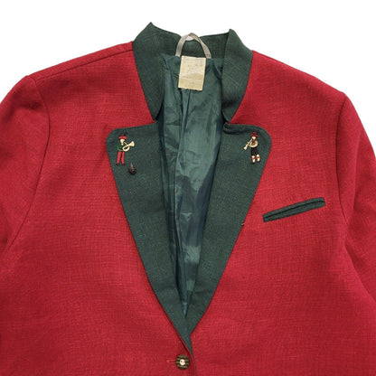 Vintage 80s Red Green Linen Jacket Uk Women's Size 14/16