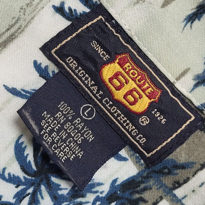 Route 66 Vintage 90's White Blue Palm Trees Short Sleeve Shirt Men's UK L